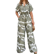 Load image into Gallery viewer, Summer Women&#39;s Wear Fashion Polo Print Button Lace Up Jumpsuit