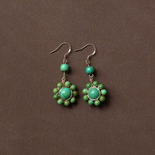 Load image into Gallery viewer, Tibetan Style Handmade Turquoise Earrings 925 Sterling Silver Ear Hooks Niche Retro Ethnic Style Jewelry