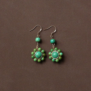 Tibetan Style Handmade Turquoise Earrings 925 Sterling Silver Ear Hooks Niche Retro Ethnic Style Jewelry