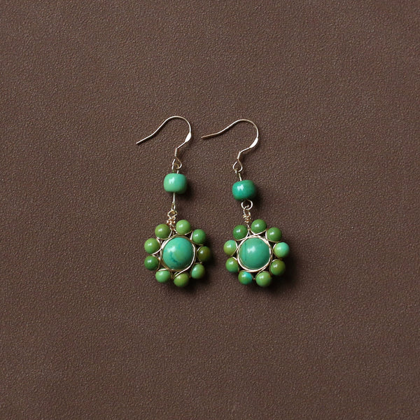Tibetan Style Handmade Turquoise Earrings 925 Sterling Silver Ear Hooks Niche Retro Ethnic Style Jewelry