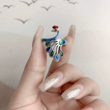 Load image into Gallery viewer, Sterling Silver Retro Thai Silver Ethnic Style Classical Ring Women&#39;s Light Luxury Open Index Finger Fashion Personality Exaggerated Peacock Phoenix