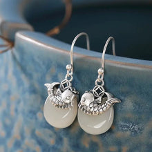 Load image into Gallery viewer, 925 Silver Needle White Jade Retro Ruyi Ping An Buckle Personalized Koi Fish Ladies Earrings
