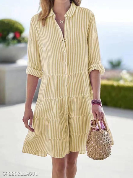 Women's Clothing Autumn Long Sleeve Women's Striped Shirt Dress