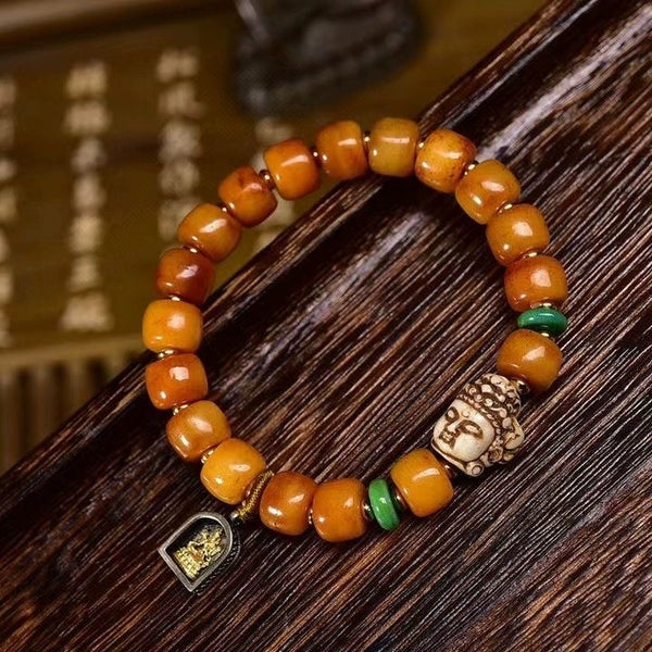 Tibetan Yak Bone Bucket Beads Cultural Play Bracelet Single Circle Return Bone Guanyin Accessories Tibetan Retro Men's and Women's Versatile Bracelet