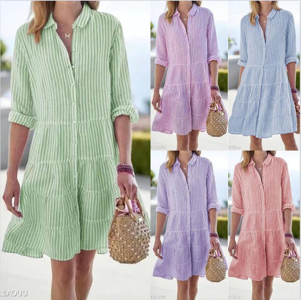 Women's Clothing Autumn Long Sleeve Women's Striped Shirt Dress