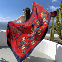 Load image into Gallery viewer, New Cotton and Hemp Feel Large Scarf Red Ethnic Tourism Beach Scarf with Dual Use Air Conditioning Room Shawl