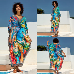 New Printing Vacation Beach Dress Loose Robe Bikini Blouse Sun Protection