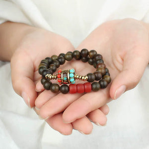 Tibetan Nepalese Green Sandalwood Bracelet Men's and Women's Retro Ethnic Style Natural Sour Branch Multi-circle Buddha Bead Bracelet