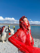 Load image into Gallery viewer, New Super Large Imitation Silk Embroidered Scarf Big Red Shawl with Flower Hat