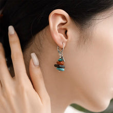 Load image into Gallery viewer, 925 Silver New Tibetan Retro Turquoise Asymmetrical Earrings Beeswax Ear Hooks Female Bamboo Leaf Agarwood High Sense Versatile