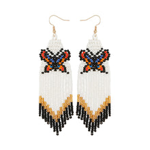 Load image into Gallery viewer, Bohemian Holiday Style Rice Bead Knitted Earrings with Tassels Handmade DIY Long Original Design Butterfly Earrings for Women