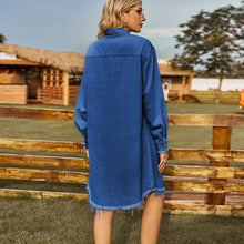 Load image into Gallery viewer, New Vintage Wash Denim Loose Relaxed Long Sleeve Ragged Dress