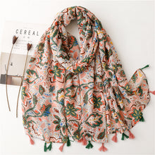 Load image into Gallery viewer, Bohemian Ethnic Style Sunscreen Shawl Spring/Summer Thin Silk Scarf Balinese Flower Totem Tassel Scarf