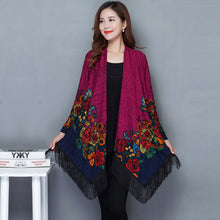 Load image into Gallery viewer, Autumn Outerwear Women&#39;s Mid Length Ethnic Style Cape Printed Loose Outerwear Cape with Oversized Cardigan