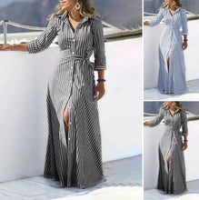 Load image into Gallery viewer, Cotton and Linen Yarn-dyed Sliver Women&#39;s Cardigan Belt High-end Loose Seven-quarter Sleeve Temperament Casual Dress