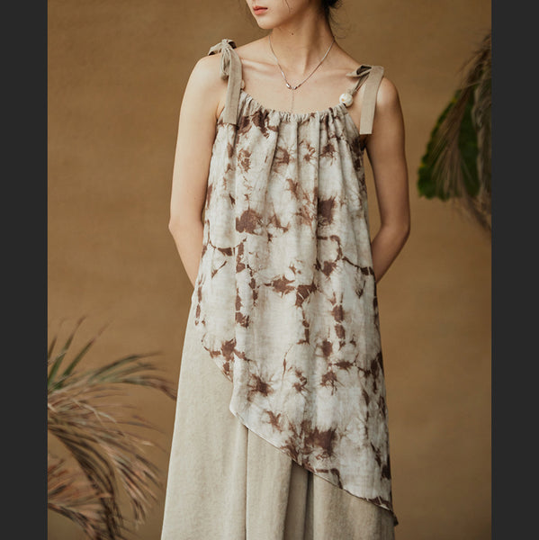 Tie dye slip dress atmospheric literary dress spring and summer French vintage art long dress