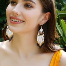 Load image into Gallery viewer, Bohemian Holiday Style Rice Bead Knitted Earrings with Tassels Handmade DIY Long Original Design Butterfly Earrings for Women