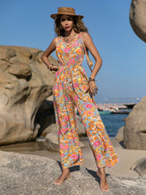 Load image into Gallery viewer, Bohemian style suspender printed jumpsuit with backless jumpsuit