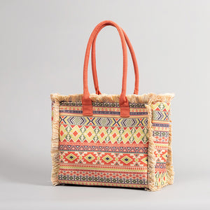 Large Capacity Canvas Tote Bag, Niche Print, Bohemian Fashion Retro Texture Canvas Shoulder Bag