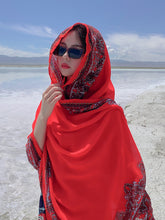 Load image into Gallery viewer, Red Ethnic Style Sunscreen Shawl Women&#39;s Summer Thin Style Wrapped with Silk Scarves, Beach Scarves