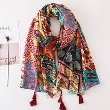 Load image into Gallery viewer, Japanese Literary and Artistic Fresh Cotton and Linen Scarf Retro Patchwork Bohemian Cashew Print Silk Scarf Beautiful Sunscreen Scarf