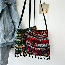 Load image into Gallery viewer, Original Ethnic Style Single Shoulder Bag with Tassel Retro Art Cross Shoulder Bag with Bohemian Style Fabric Bag