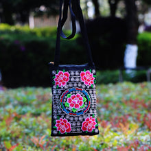 Load image into Gallery viewer, Ethnic Style Tribal Embroidery Flower Crossbody 6.5 Inch Mobile Phone Bag Hanging Neck Mobile Phone Bag