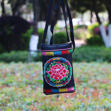 Load image into Gallery viewer, Ethnic Style Tribal Embroidery Flower Crossbody 6.5 Inch Mobile Phone Bag Hanging Neck Mobile Phone Bag