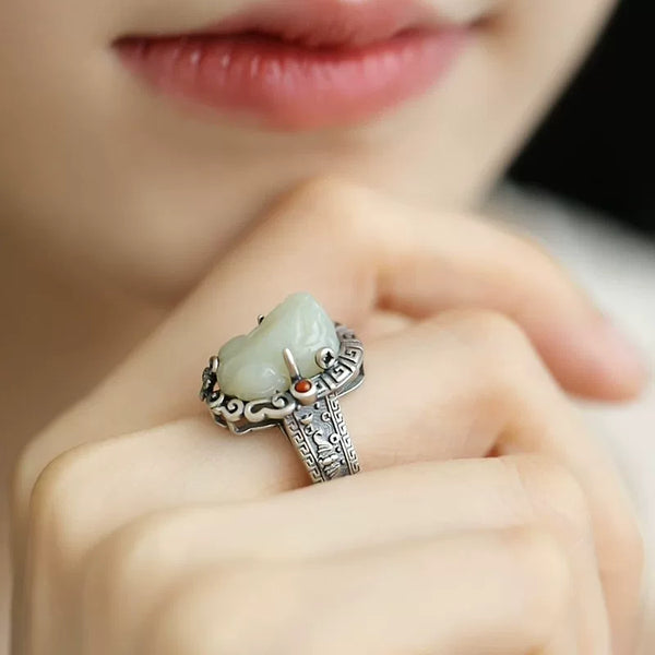 925 Silver Retro Classic Ethnic Style Lucky Ring Opening Adjustment Advanced Sense Versatile Ring