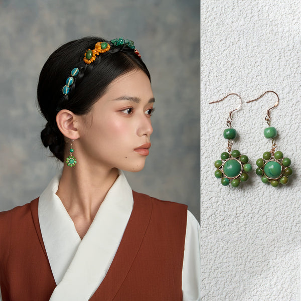 Tibetan Style Handmade Turquoise Earrings 925 Sterling Silver Ear Hooks Niche Retro Ethnic Style Jewelry
