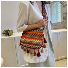 Load image into Gallery viewer, Small Fresh Ethnic Style Crossbody Bag for Women&#39;s New Fashion Versatile Wide Shoulder Strap Single Shoulder Bag Tassel Bucket Bag