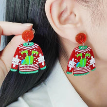 Load image into Gallery viewer, New Red Sweater Christmas Earrings Earstuds Cute Elk Santa Claus Christmas Tree Snowman Earrings