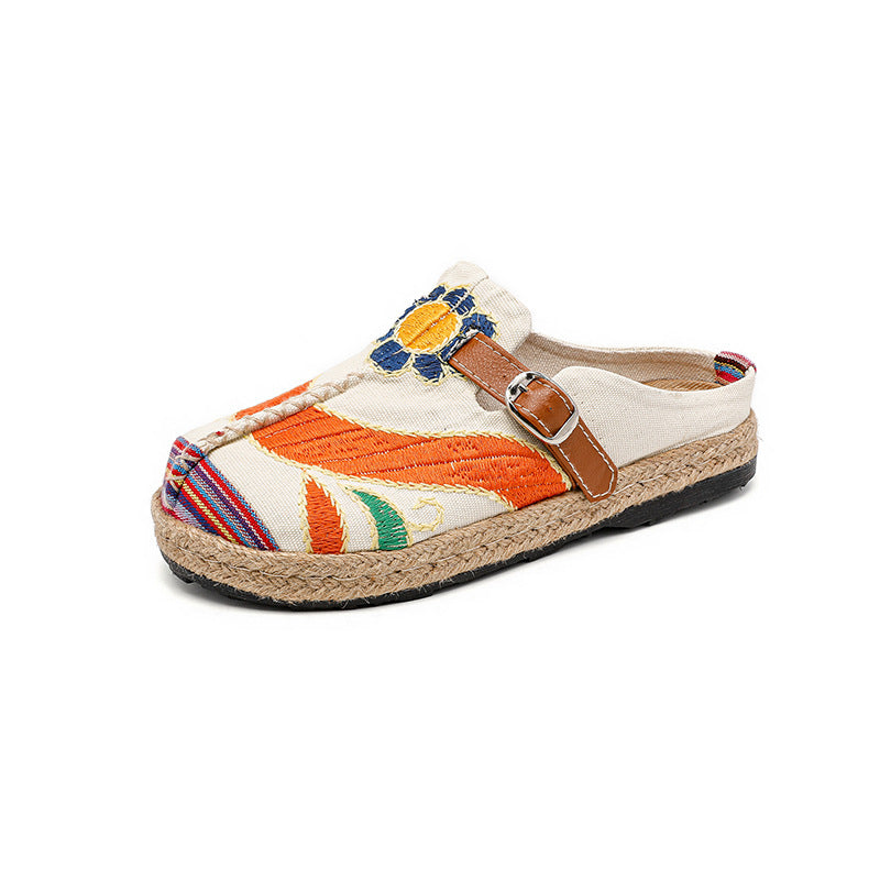 New Embroidered Cloth Shoes Flat-bottomed Casual Fabric Slippers Cloth Shoes Casual Bag Head Cloth Shoes Women