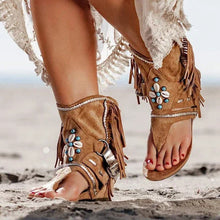 Load image into Gallery viewer, Summer Flat Bottomed Fringed Handmade Beaded Women&#39;s Sandals