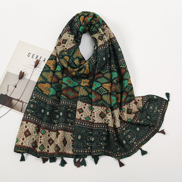 New Etro Color Matching Small Floral Long Towel Cotton and Linen Scarf with Decorative Shawl