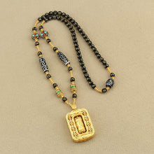Load image into Gallery viewer, Sand Gold Pendant, Thangka with Chain, Removable Long Necklace, Six-character Motto Agate Dzi Beads, High-end Retro Chain