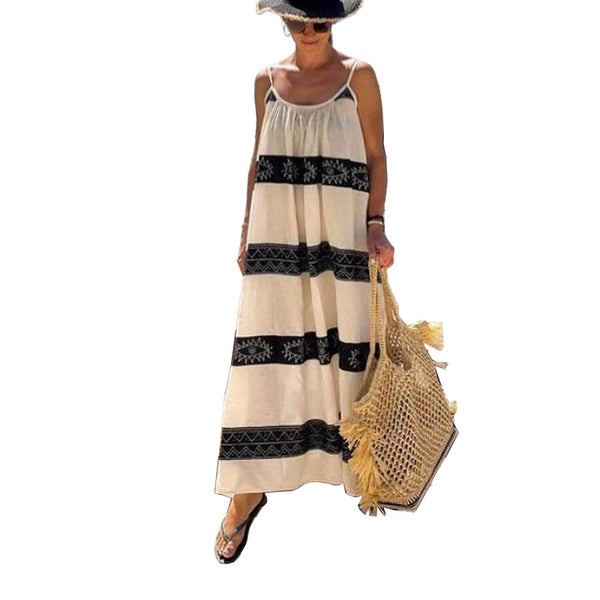 Spot Women Dress Summer New Fashion Bohemian Medium and Long Printed Sling Dress