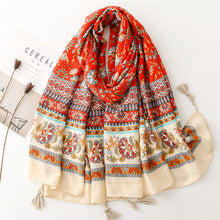 Load image into Gallery viewer, Retro Ethnic Style Shawl Red Flower Scarf Cotton Linen Scarf