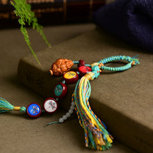 Load image into Gallery viewer, Five-way God of Wealth Keychain Bag Hanging Pendant, with Olive Core God of Wealth, Hand-woven Tassel TY1645