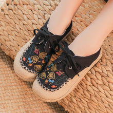 Load image into Gallery viewer, New Autumn Literary Linen Casual Shoes Women&#39;s Ethnic Style Embroidered Lace up Cotton Linen Cloth Shoes