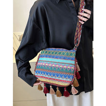 Load image into Gallery viewer, Small Fresh Ethnic Style Crossbody Bag for Women&#39;s New Fashion Versatile Wide Shoulder Strap Single Shoulder Bag Tassel Bucket Bag