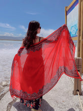 Load image into Gallery viewer, Red Ethnic Style Sunscreen Shawl Women&#39;s Summer Thin Style Wrapped with Silk Scarves, Beach Scarves