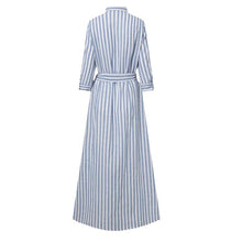 Load image into Gallery viewer, Cotton and Linen Yarn-dyed Sliver Women&#39;s Cardigan Belt High-end Loose Seven-quarter Sleeve Temperament Casual Dress