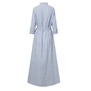 Cotton and Linen Yarn-dyed Sliver Women's Cardigan Belt High-end Loose Seven-quarter Sleeve Temperament Casual Dress