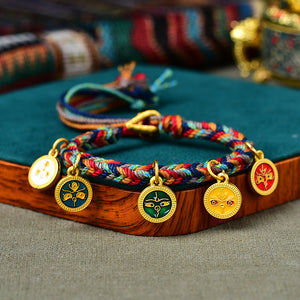 Hand-woven Tibetan Five-way Hand Rope Hand-rubbed Cotton Four-strand Bracelet Jewelry Retro Ethnic Style Bracelets for Men and Women.
