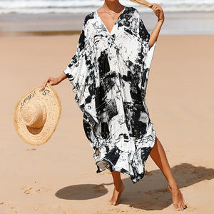 Summer Cotton Printed Beach Blouse Vacation Casual Bikini Sunscreen Beach Skirt