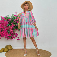 Load image into Gallery viewer, Women&#39;s Clothing New Spring and Autumn Printing V-neck Seven-quarter Sleeve Dress