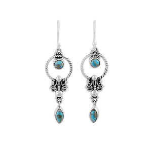 Blue Art Retro Style Turquoise Carved Earrings Elegant Temperament Ethnic Style Earrings