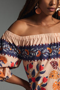 Summer New Retro Print Off Shoulder Loose Pocket Dress