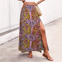 Load image into Gallery viewer, Bohemian Boho Retro Floral Print Skirts Women Indie Folk Summer High Waist A-Line Pleated Long Skirts Casual Holiday Beach Skirt